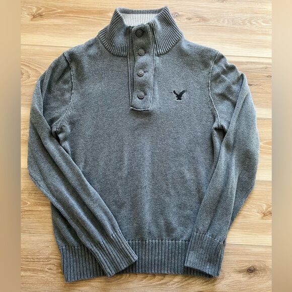 AMERICAN EAGLE OUTFITTERS QUARTER ZIP PULLOVER GRAY SWEATER SIZE MEDIUM - Picture 1 of 4